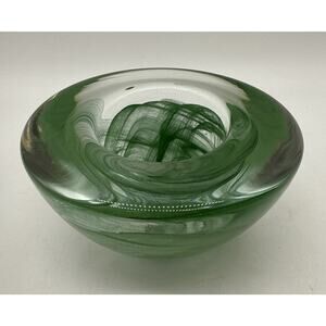Vtg Kosta Boda Anna Ehrner Green Swirl Votive Holder 4 5/16” Diameter
